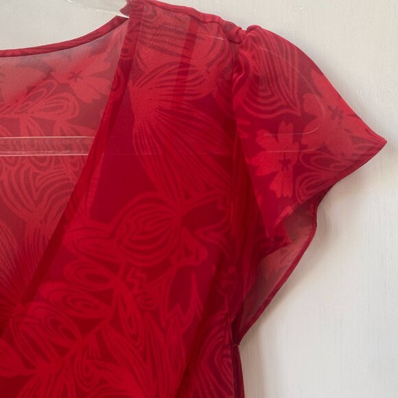 Liz Claiborne Chiffon V-Neck Layered Hem Red Dress Size 10 - Picture 4 of 7